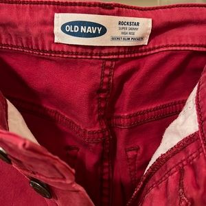 Old Navy rockstar, super skinny, high-rise, secret, slim pockets, red jeans